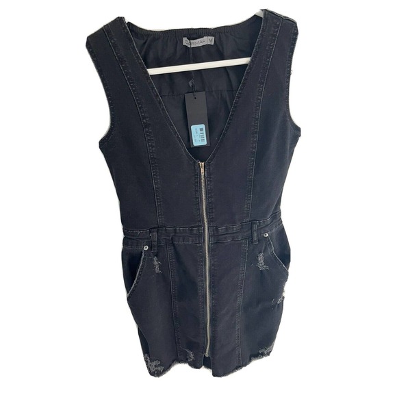 NEW! LF CARMAR Black Denim Zip Up Dress. Soft Stone Washed Ripped. Size M-Medium - Picture 1 of 4